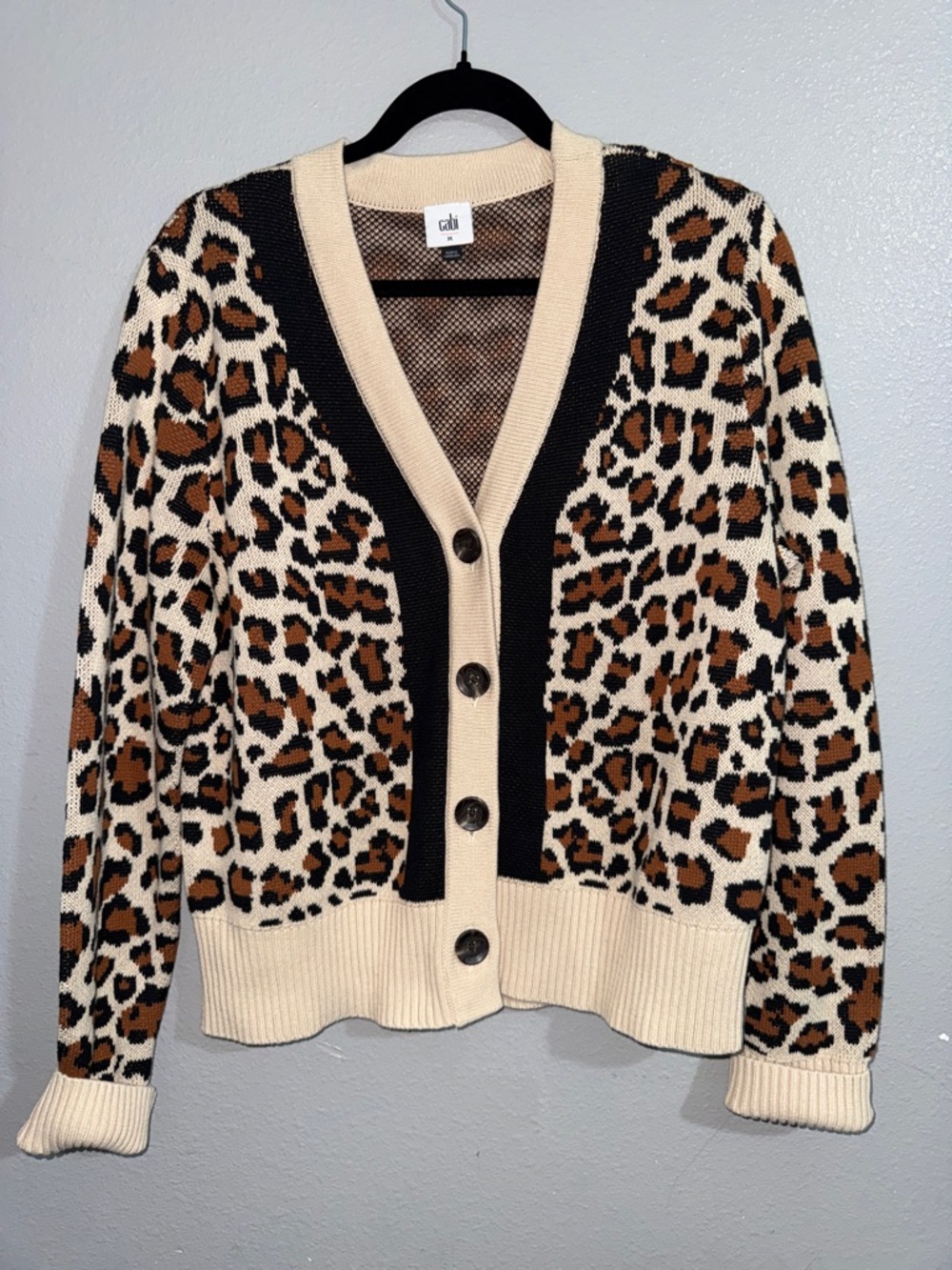 CAbi Leopard Print Cardigan Sweater - Cream/Tan/Black - Picture 1 of 12